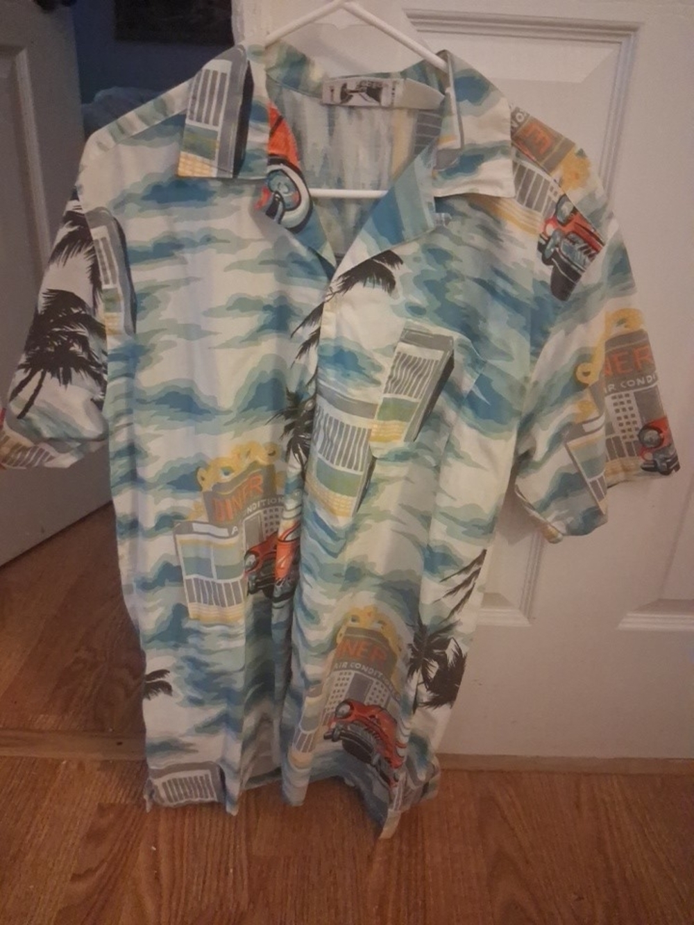 Men's Blue Tropical Print Short-Sleeve Camp Shirt